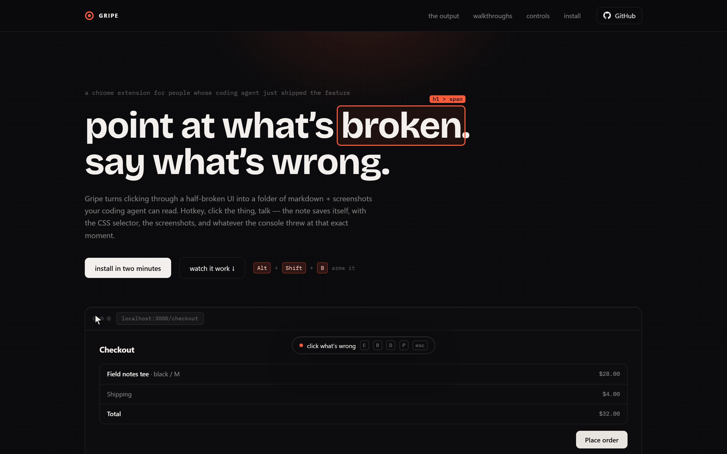 Gripe - Chrome Plugin screenshot